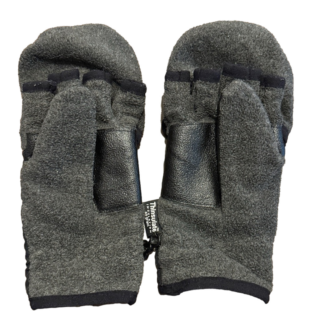 3M Thinsulate Black and Gray Fleece Mittens Gloves with Velcro